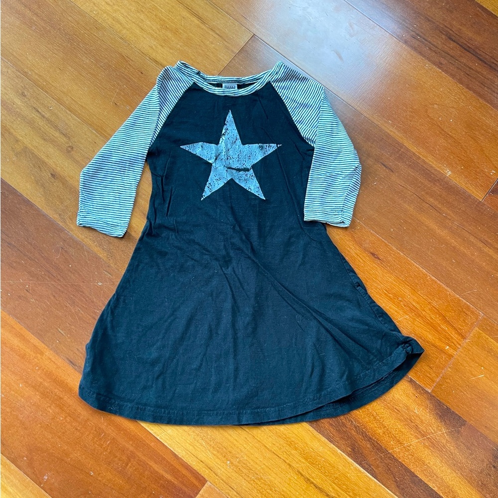 Urban Smalls Black Star Dress with Striped Sleeves